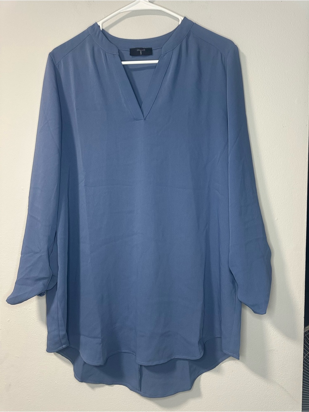 Tahari Blue Split-Neck Tunic Blouse
